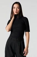 Ribbed Knit Turtleneck Short Sleeve Top