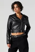 Faux Leather Cropped Biker Jacket