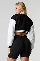 Cropped Fleece Varsity Jacket
