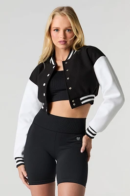 Cropped Fleece Varsity Jacket