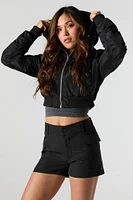 Cropped Nylon Bomber Jacket