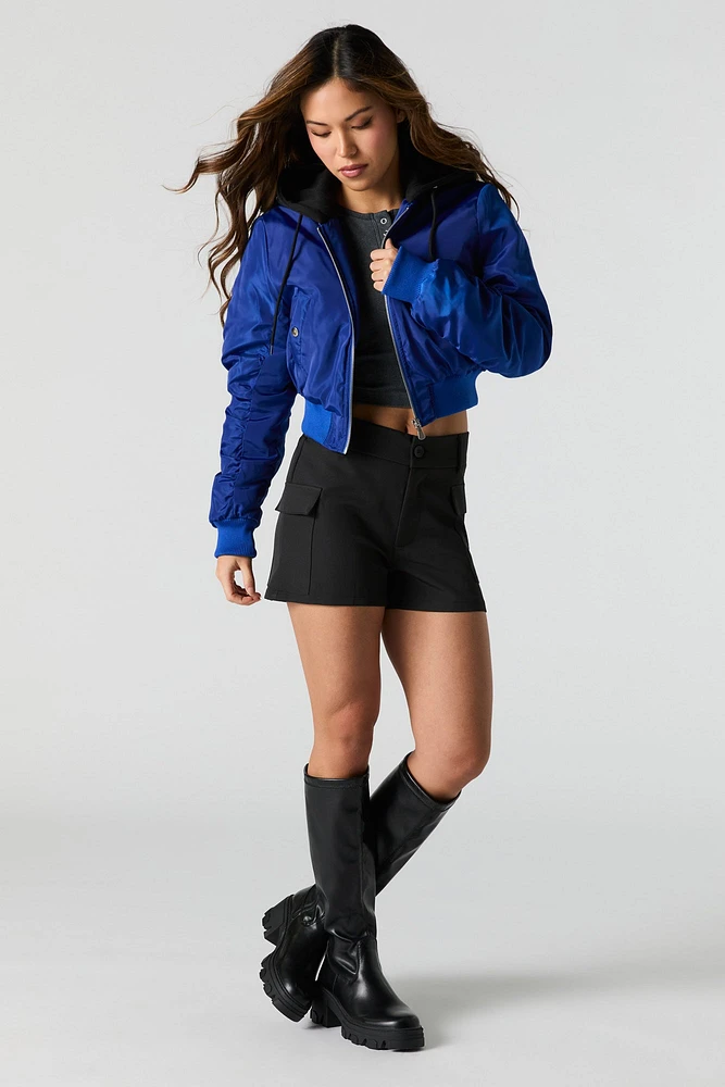 Cropped Nylon Bomber Jacket