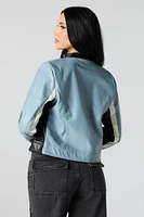 Blouson de style moto en similicuir avec blocs couleurs