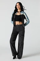 Faux Leather Colourblock Moto Jacket