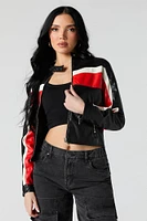 Faux Leather Colourblock Moto Jacket