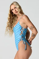 Striped Side Cut-Out One Piece Swimsuit