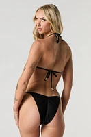 Haut de bikini triangulaire orné perles