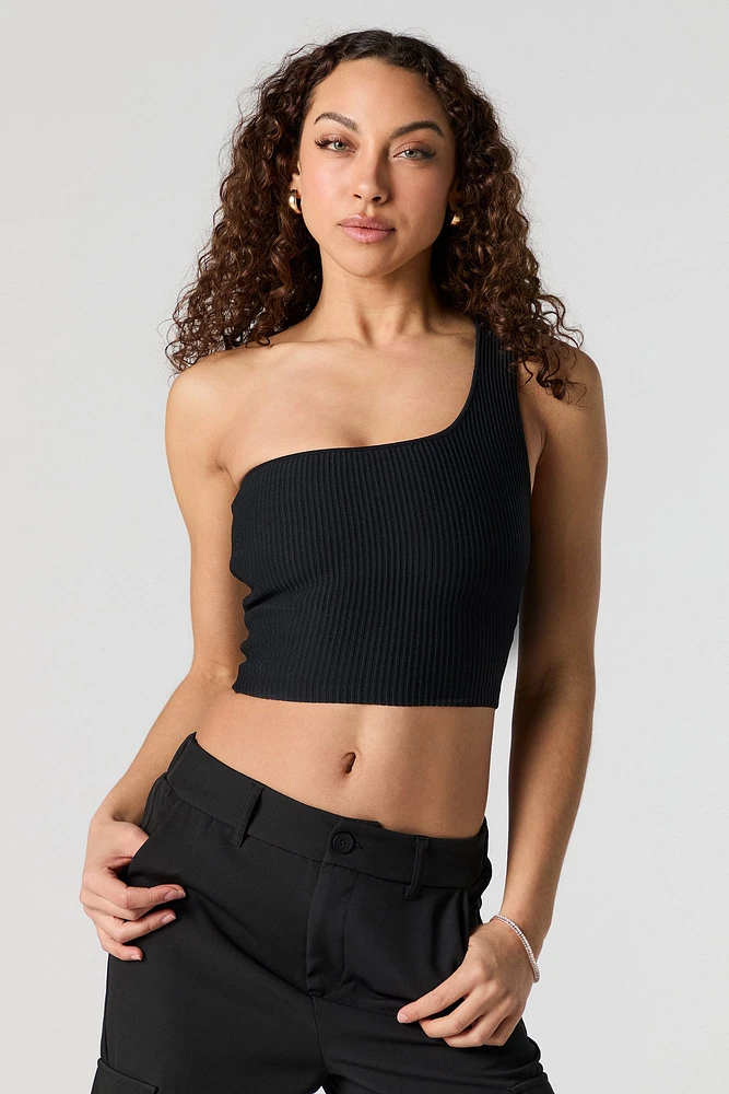 Ribbed One Shoulder Crop Top