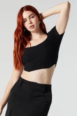 Ribbed Knit Cropped Short Sleeve Top