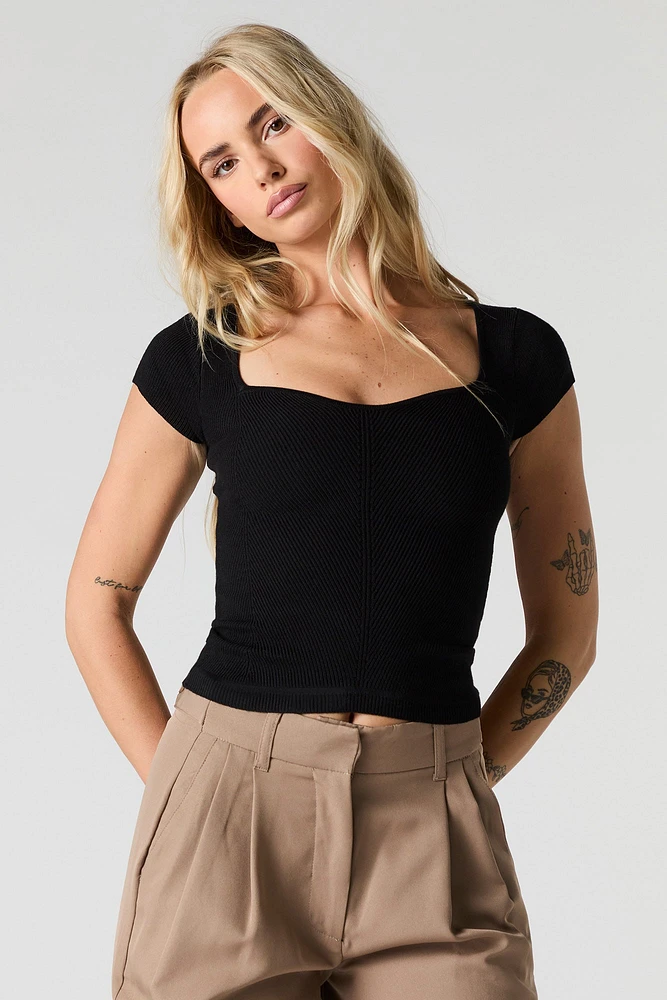 Ribbed Sweetheart Cap Sleeve Top