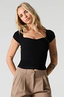 Ribbed Sweetheart Cap Sleeve Top