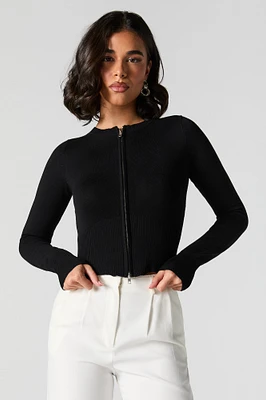 Zip-Up Curved Hem Sweater