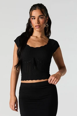 Pointelle Knit Scoop Neck Short Sleeve Top