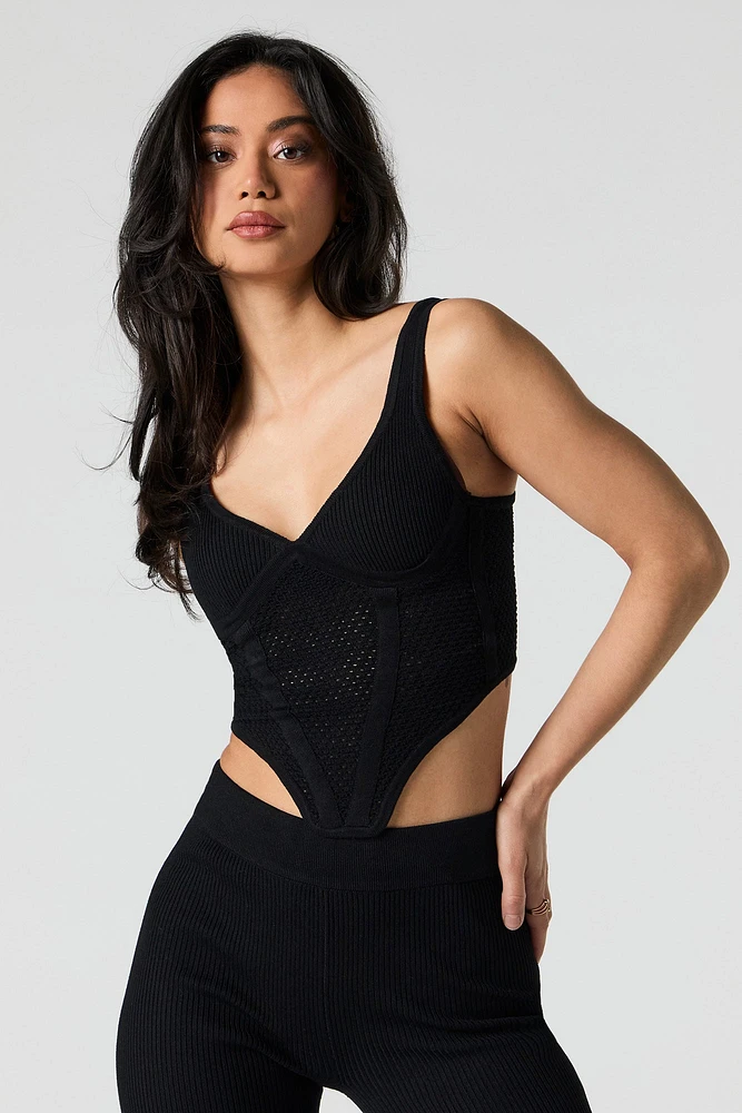 Ribbed Open Knit Corset Tank