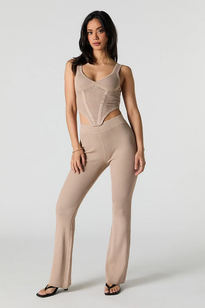 Camisole corset côtelée en tricot ouvert