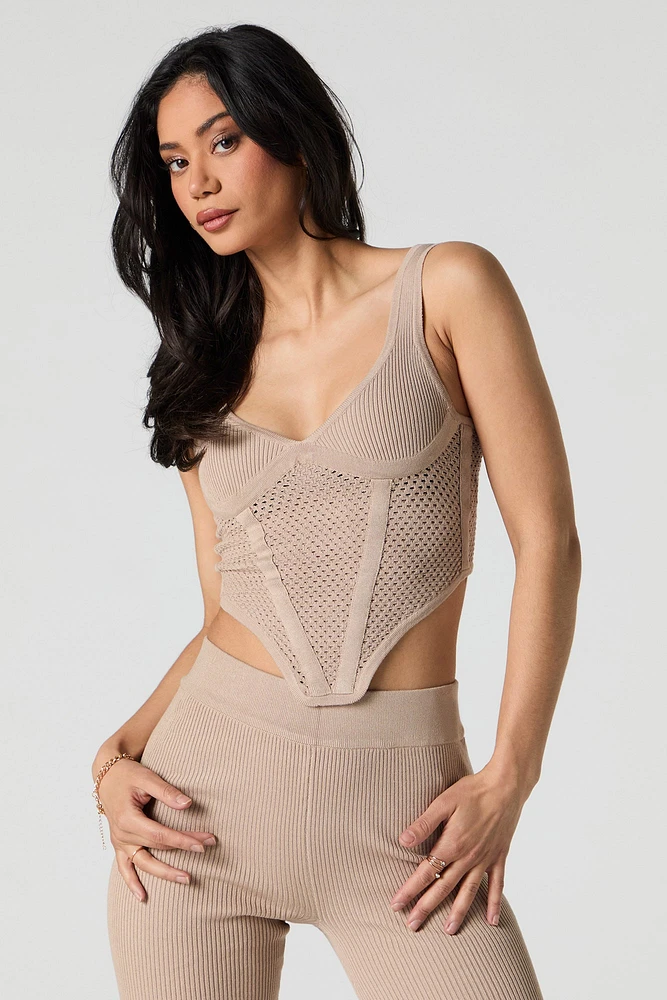 Camisole corset côtelée en tricot ouvert