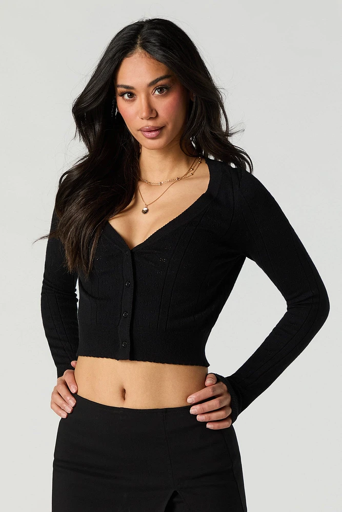 Pointelle Knit Cropped Cardigan