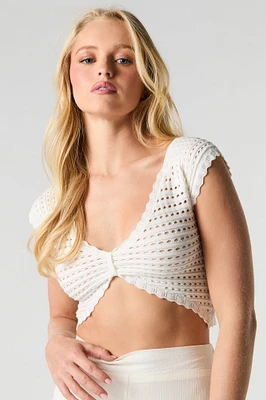 Haut écourté en tricot ouvert à col V