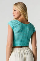 Open Knit V-Neck Crop Top