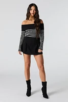 Striped Ribbed Knit Off Shoulder Sweater