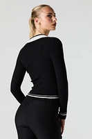 Contrast Collared Ribbed Knit Sweater