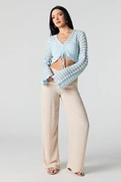 Crochet Drawstring Long Sleeve Crop Top