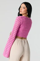 Crochet Drawstring Long Sleeve Crop Top