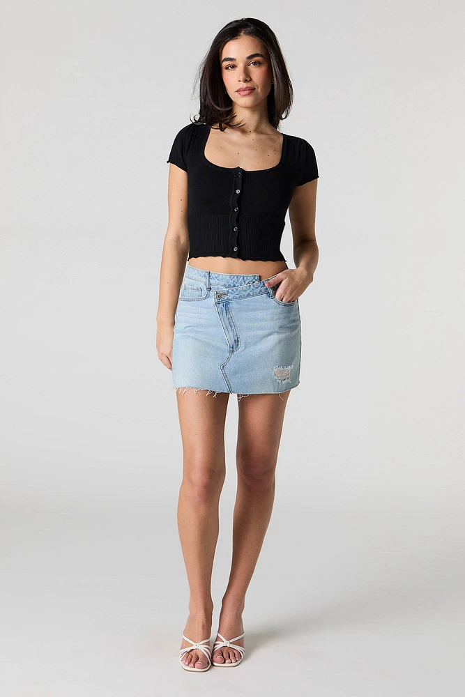 Knit Square Neck Button Front Crop Top