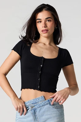 Knit Square Neck Button Front Crop Top