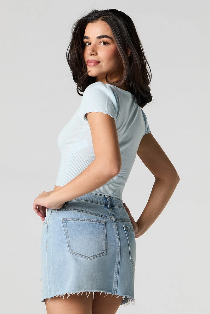 Knit Square Neck Button Front Crop Top