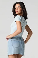 Knit Square Neck Button Front Crop Top
