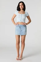 Knit Square Neck Button Front Crop Top