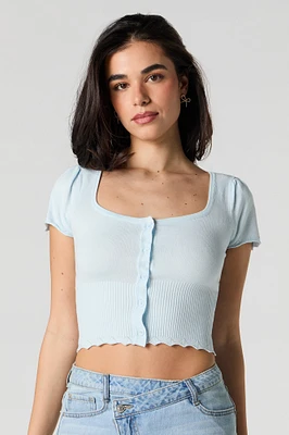 Knit Square Neck Button Front Crop Top