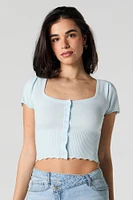 Knit Square Neck Button Front Crop Top