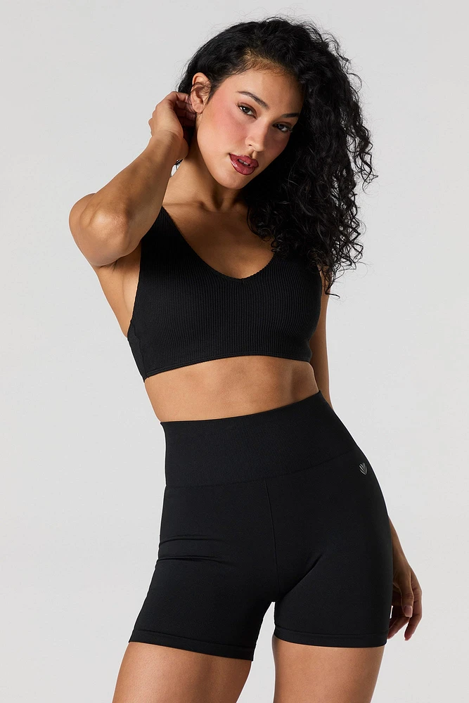 Active Seamless Ribbed V-Neck Tank with Built-In Cups