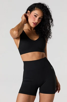 Active Seamless Ribbed V-Neck Tank with Built-In Cups