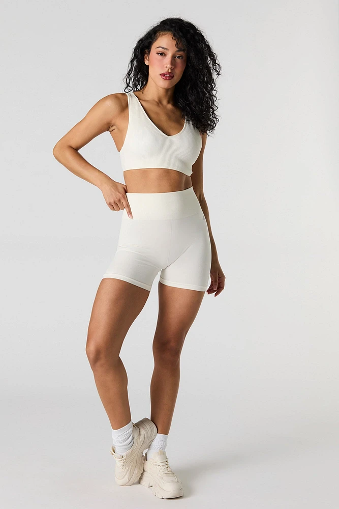 Active Seamless Ribbed V-Neck Tank with Built-In Cups