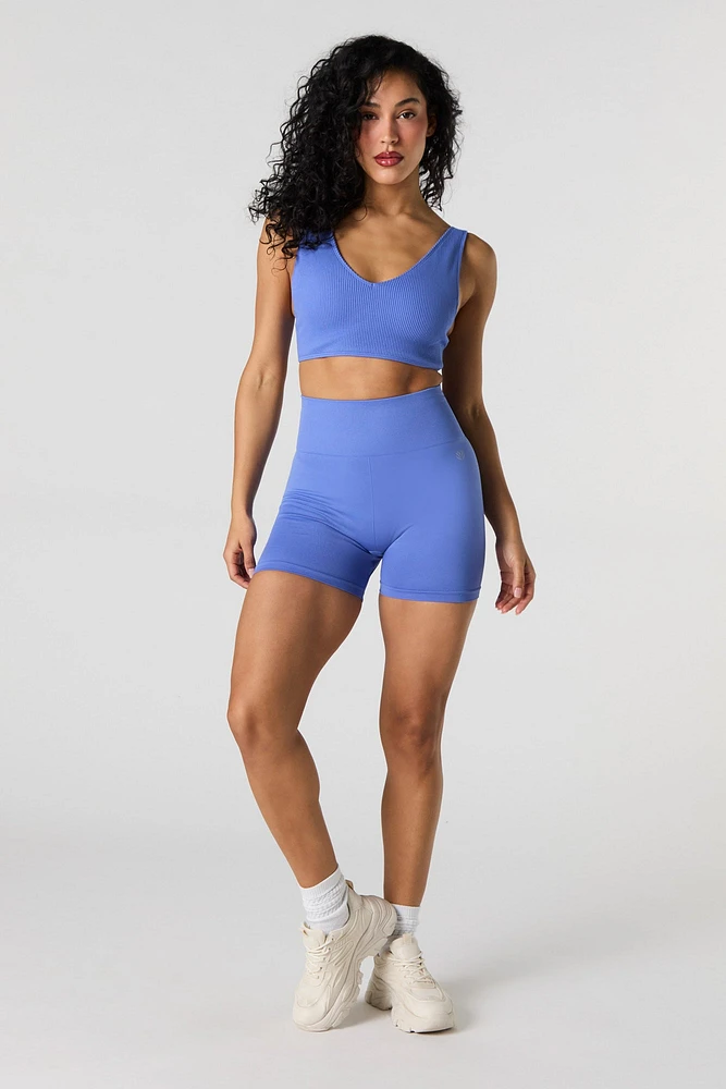 Active Seamless Ribbed V-Neck Tank with Built-In Cups