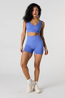 Active Seamless Ribbed V-Neck Tank with Built-In Cups