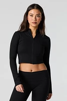 Active Cropped Zip-Up Long Sleeve Top