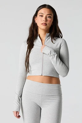 Active Cropped Zip-Up Long Sleeve Top