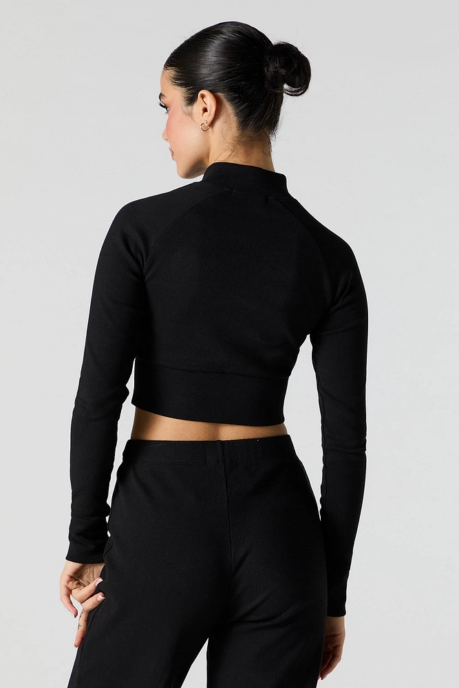 Active Ribbed Zip-Up Long Sleeve Top