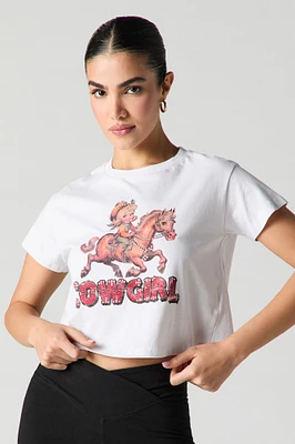 T-shirt court à imprimé Cowgirl avec pierres du Rhin