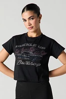 T-shirt court à imprimé Buckle Up Buttercup avec pierres du Rhin