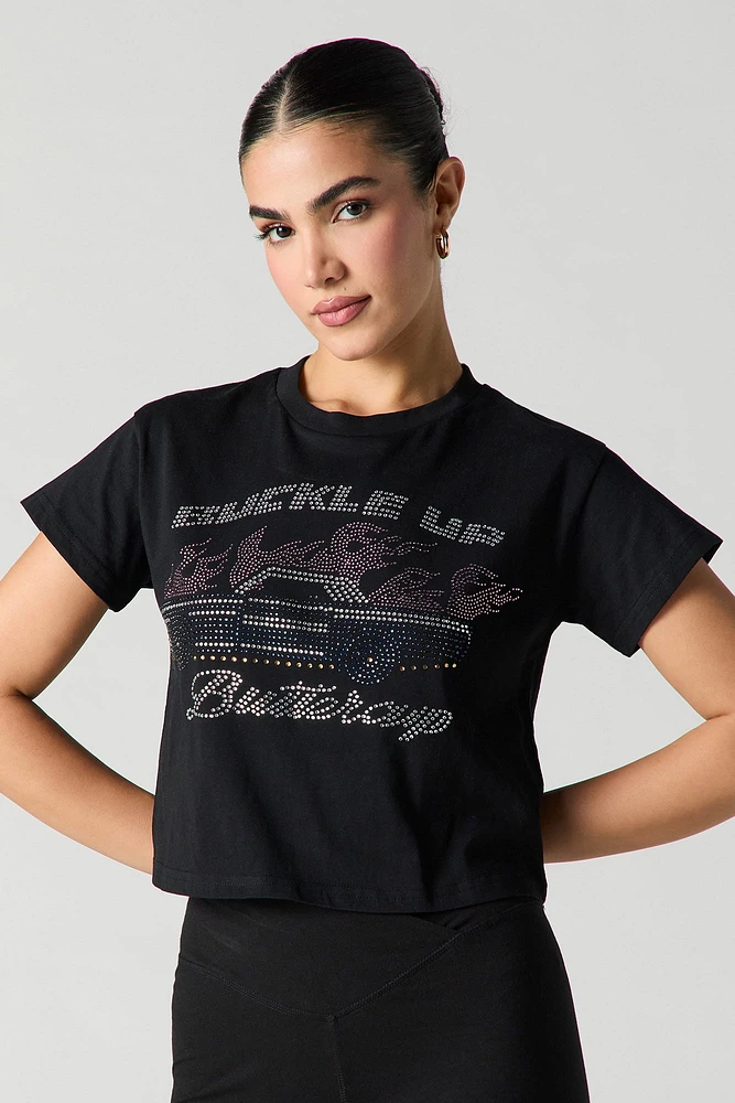 Buckle Up Buttercup Rhinestone Cropped T-Shirt