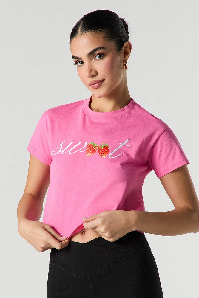T-shirt court avec motif brodé Sweet Strawberries