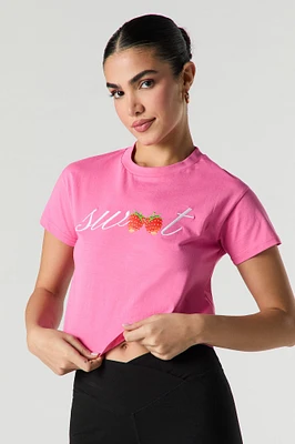 T-shirt court avec motif brodé Sweet Strawberries