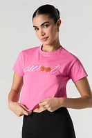 T-shirt court avec motif brodé Sweet Strawberries