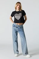 Cheetah Heart Graphic Cropped T-Shirt