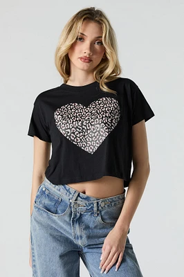 Cheetah Heart Graphic Cropped T-Shirt